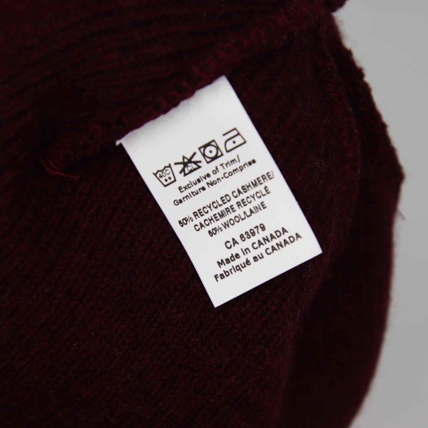 Tuque 50% Cashmere Recyclé 50% Laine De Merino Beanie Rouge Vin