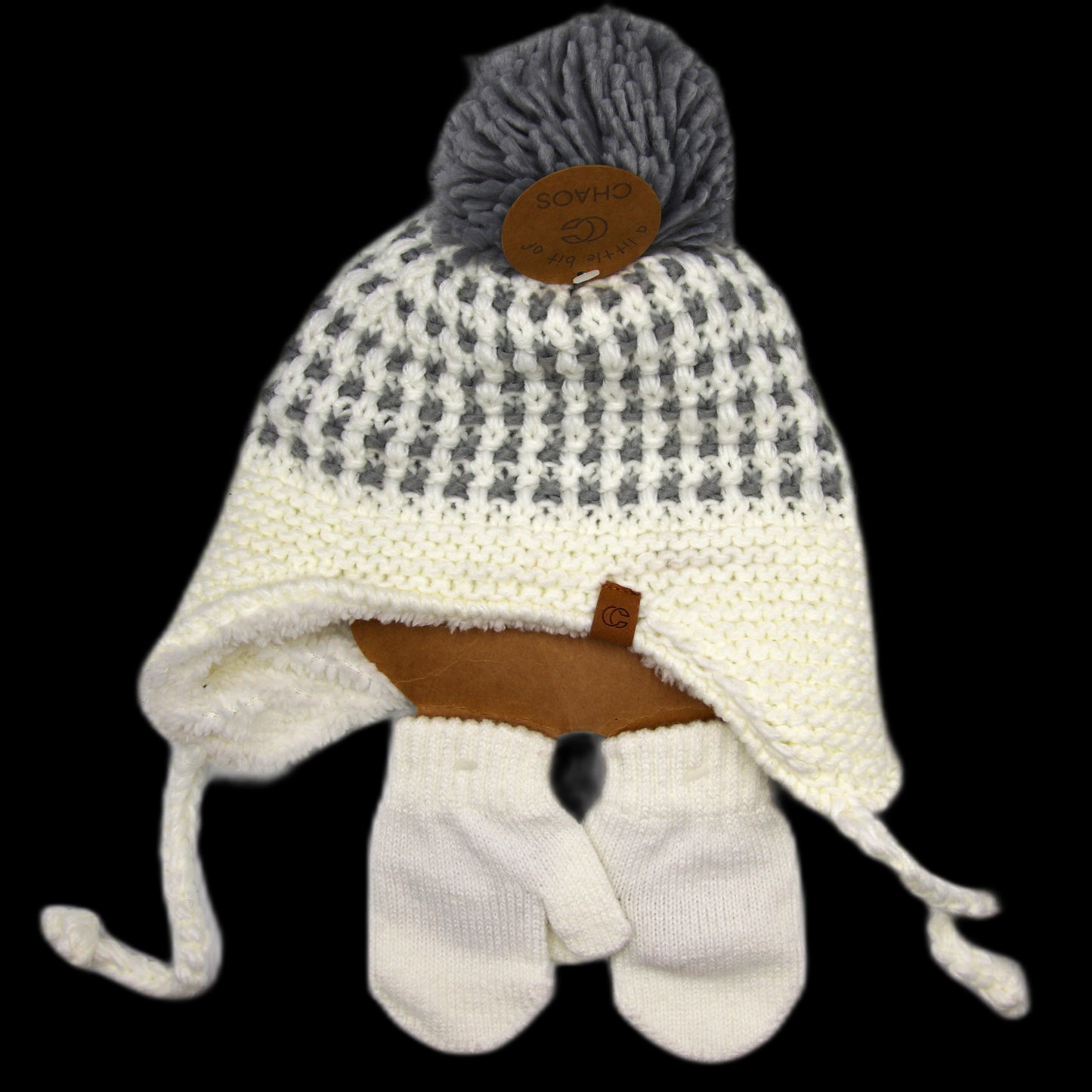 Tuque et Mitaines Chaos Enfant Beanie Blanc Gris